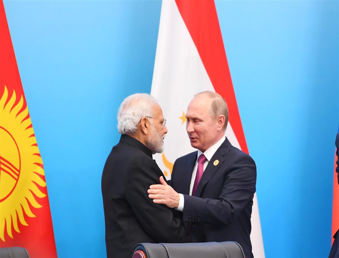 The Prime Minister, Shri Narendra Modi with the President of Russian Federation, Mr. Vladimir Putin, at the Signing Ceremony of the Shanghai Cooperation Organisation (SCO) Summit, in Qingdao, China on June 10, 2018.