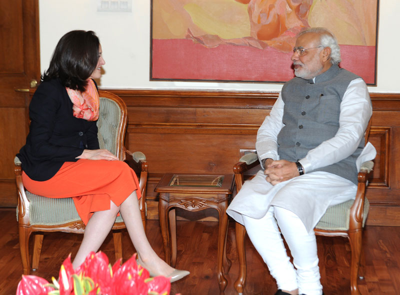 फेसबुक की मुख्‍य संचालन अधिकारी सुश्री शेरिल सैंडबर्ग ने प्रधानमंत्री से की मुलाकात