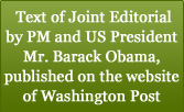 Text of Joint Editorial by PM and US President Mr. Barack Obama, published on the website of Washington Post