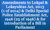 Amendments to the Lokpal and Lokayuktas Act, 2013 (1 of 2014) and the Delhi Special Police Establishment Act, 1946 (25 of 1946) and for introduction of a Bill in Parliament