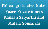 PM congratulates Nobel Peace Prize winners Kailash Satyarthi and Malala Yousafzai