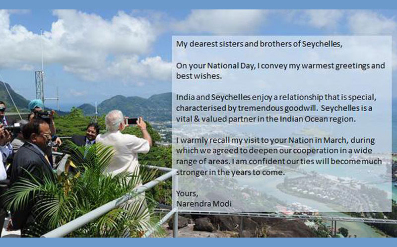 PM greets the people of Seychelles on their National Day