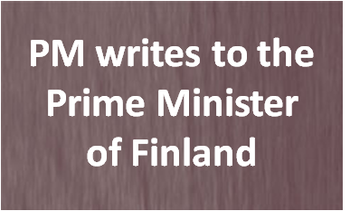PM writes to the Prime Minister of Finland