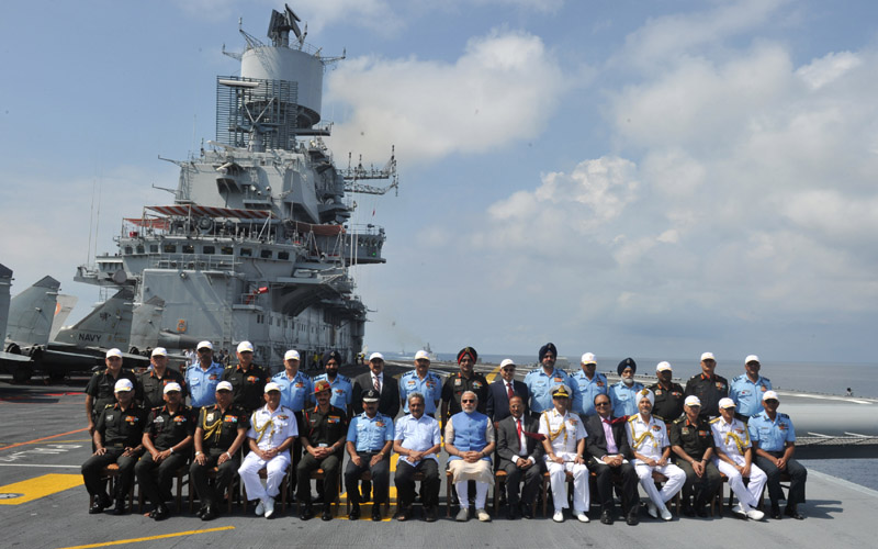 PM chairs Combined Commanders’ Conference on board INS Vikramaditya at Sea