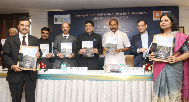 The Minister of State for Power, Coal, New and Renewable Energy and Mines (Independent Charge), Shri Piyush Goyal presiding over the signing of the Memorandum of Understanding (MoU) for Ujwal DISCOM Assurance Yojana (UDAY) with the Government of Tamil Nadu and TANGEDCO, in New Delhi on January 09, 2017.