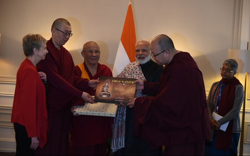PM presents Urga Kanjur to Jampa Donor, Buda Balzheivich Badmayev, Head Priest, Datsan Gunzechoinei Buddhist Temple, St Petersburg