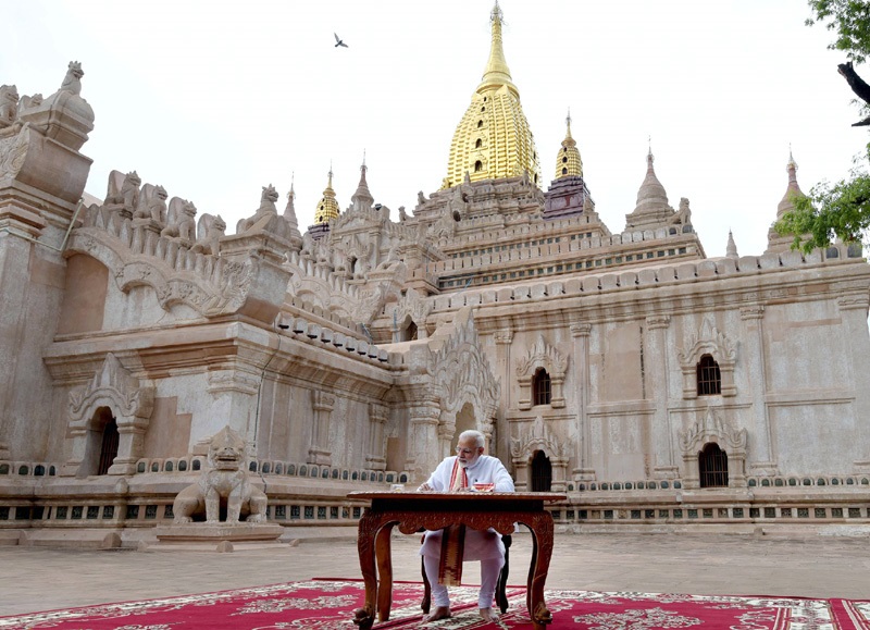 The Prime Minister, Shri Narendra Modi signing the visitor's book at Ananda Temple, in Bagan, Myanmar on September 06, 2017.