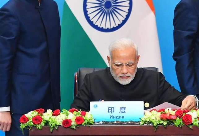 The Prime Minister, Shri Narendra Modi at the Signing Ceremony of the Shanghai Cooperation Organisation (SCO) Summit, in Qingdao, China on June 10, 2018.