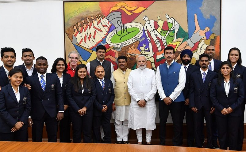 PM interacts with Table Tennis Medal winners of Commonwealth Games- 2018