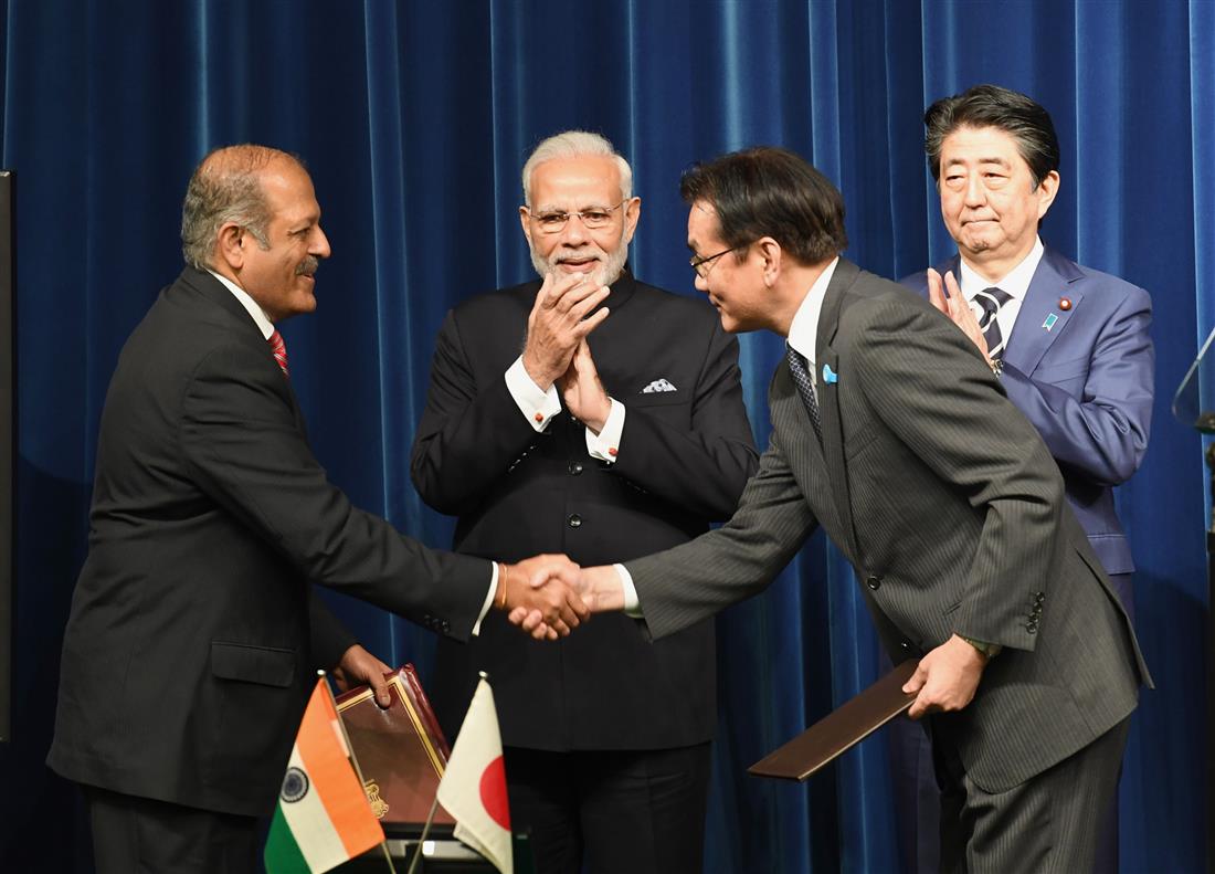 The Prime Minister, Shri Narendra Modi and the Prime Minister of Japan, Mr. Shinzo Abe at the ceremony for signing and exchange of agreements, in Tokyo, Japan on October 29, 2018.