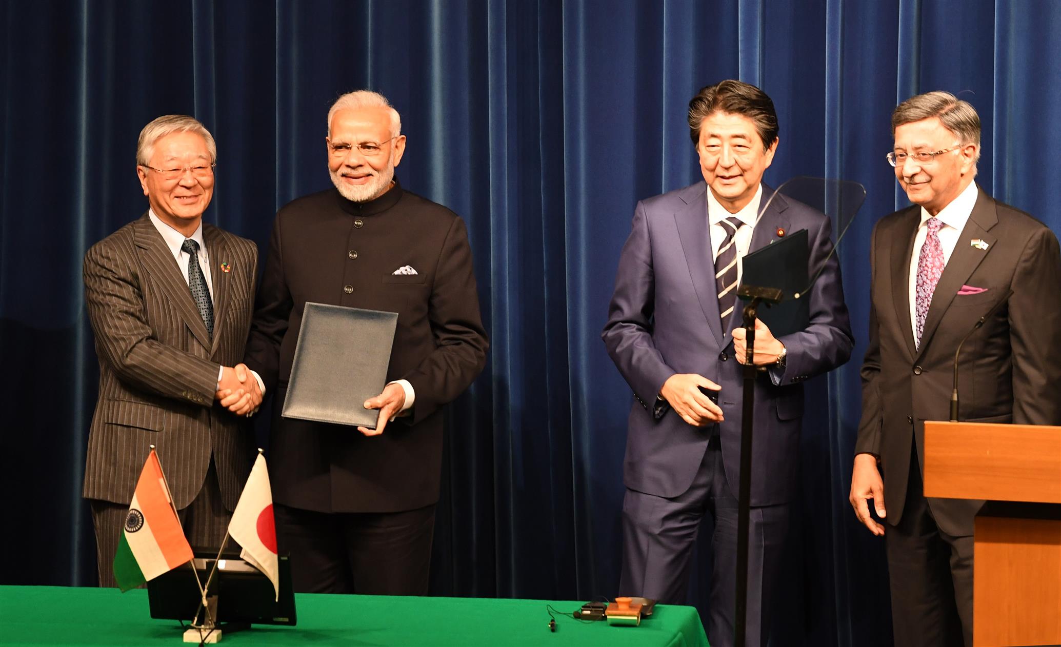 The Prime Minister, Shri Narendra Modi and the Prime Minister of Japan, Mr. Shinzo Abe at the ceremony for signing and exchange of agreements, in Tokyo, Japan on October 29, 2018.