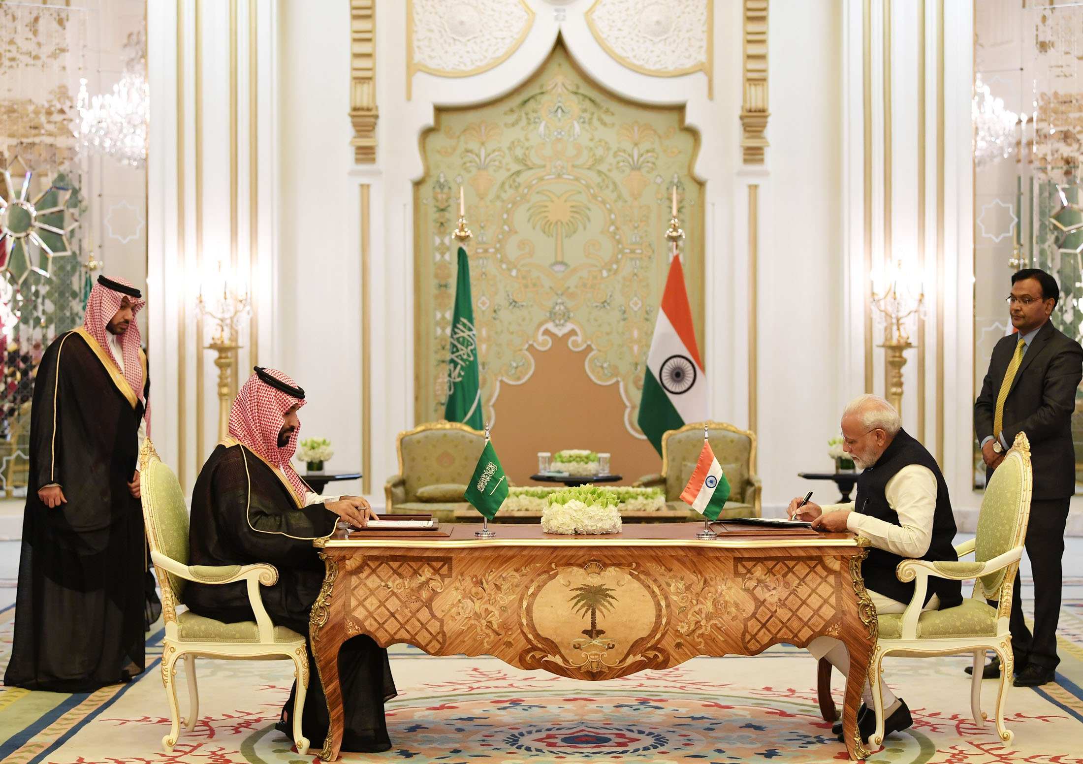 The Prime Minister, Shri Narendra Modi and the Crown Prince of Saudi Arabia, Mohammed bin Salman Al Saud signing the Strategic Partnership Council Agreement, in Riyadh, Saudi Arabia on October 29, 2019.
