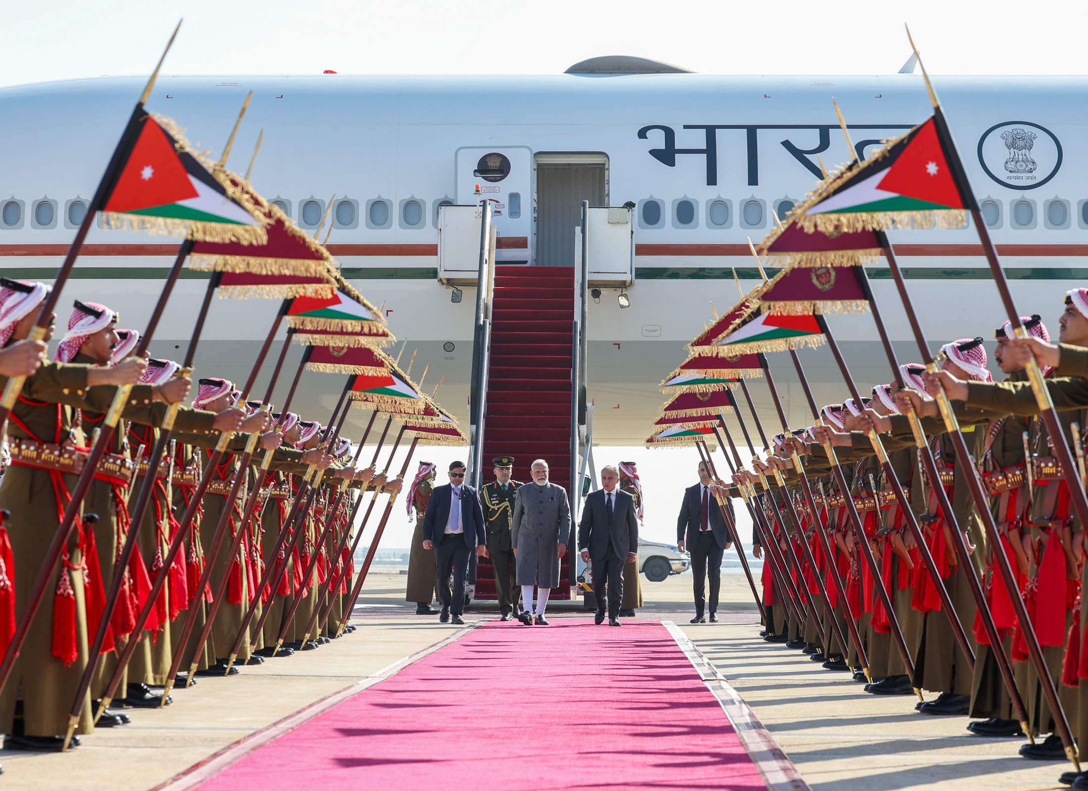 PM accorded a ceremonial welcome upon his arrival in Amman, Jordan on December 15, 2025.
