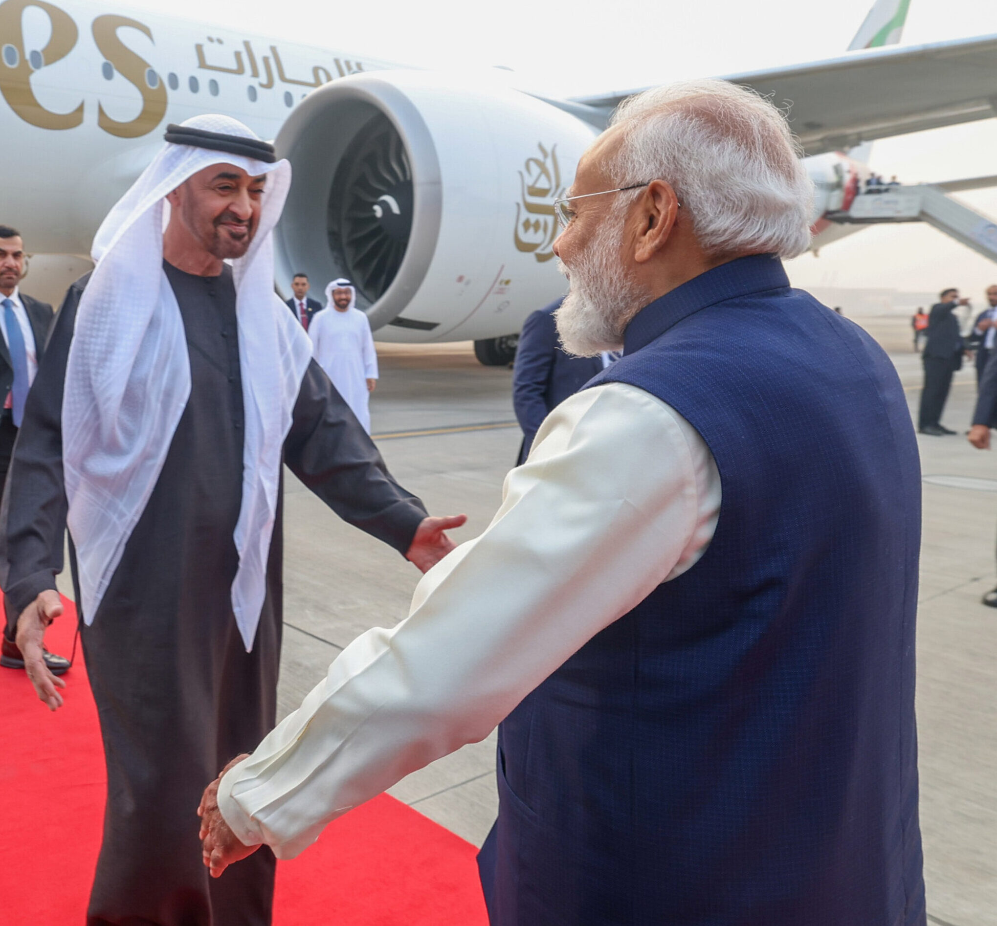 PM receives Sheikh Mohamed bin Zayed Al Nahyan, President of the United Arab Emirates at airport, in New Delhi on January 19, 2026.