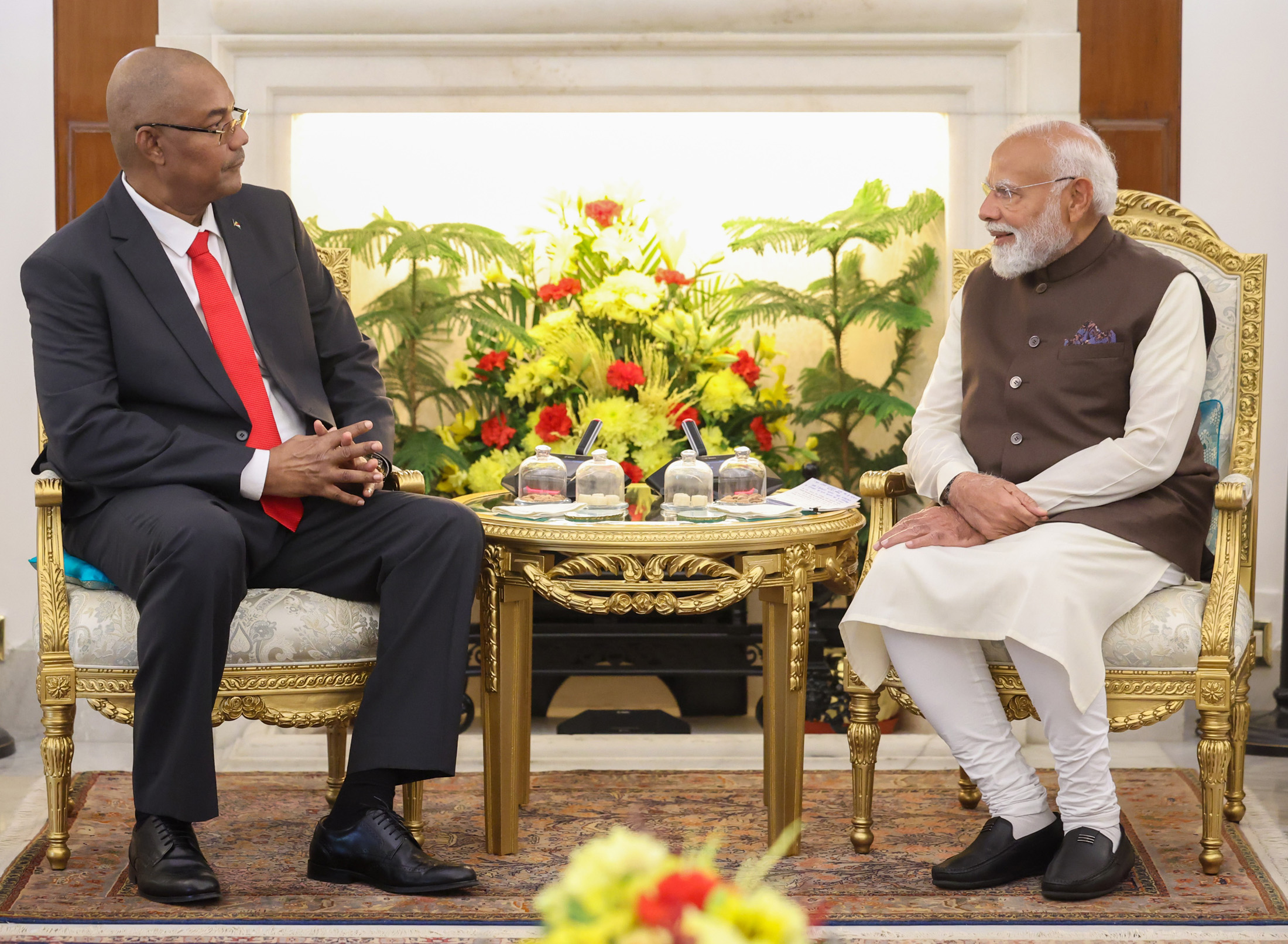 Dr. Patrick Herminie, the President of the Republic of Seychelles meeting with PM at Hyderabad House, in New Delhi on February 09, 2026.