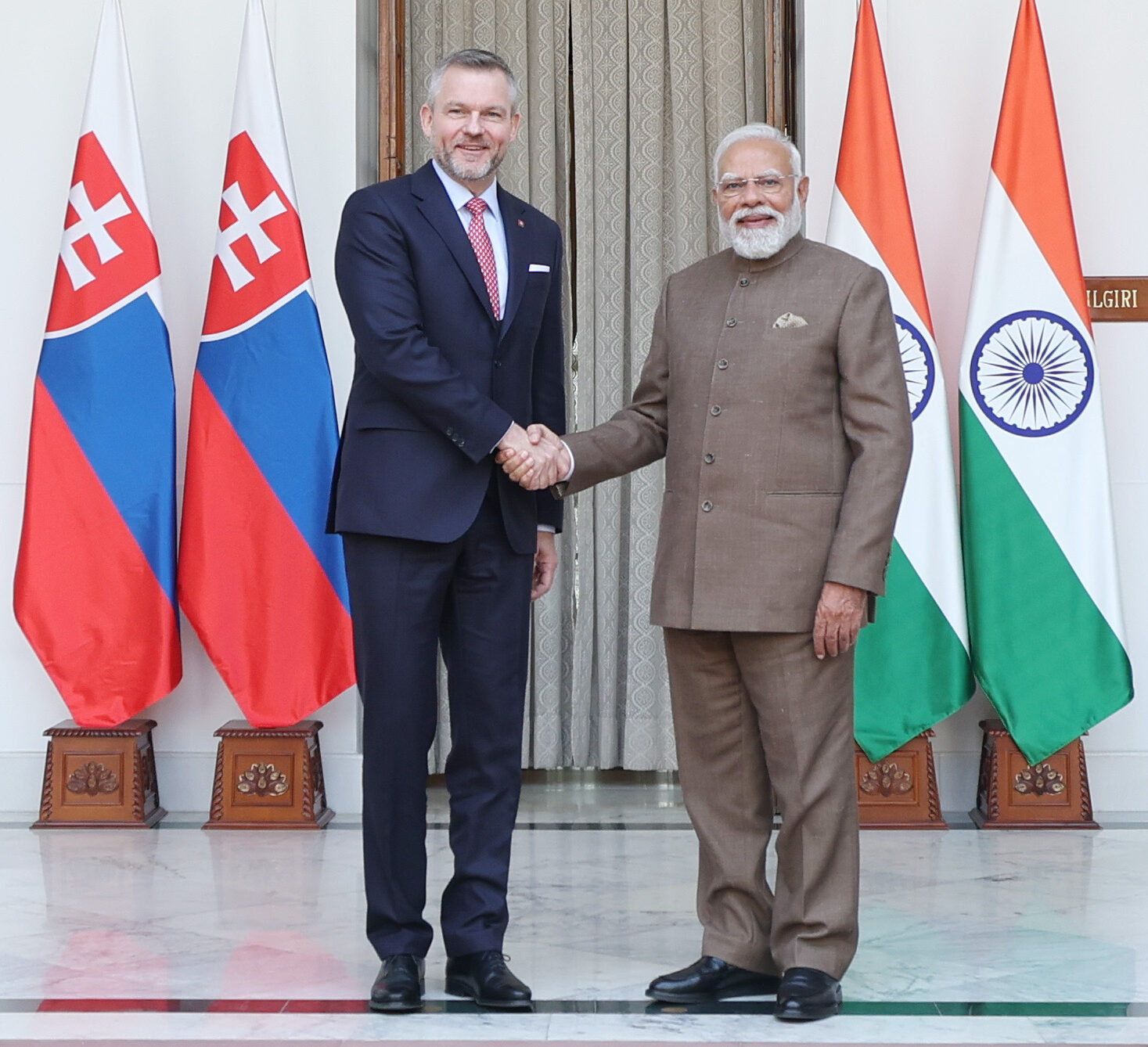 PM meeting with Mr. Peter Pellegrini, the President of the Slovak Republic at Hyderabad House, in New Delhi on February 20, 2026.