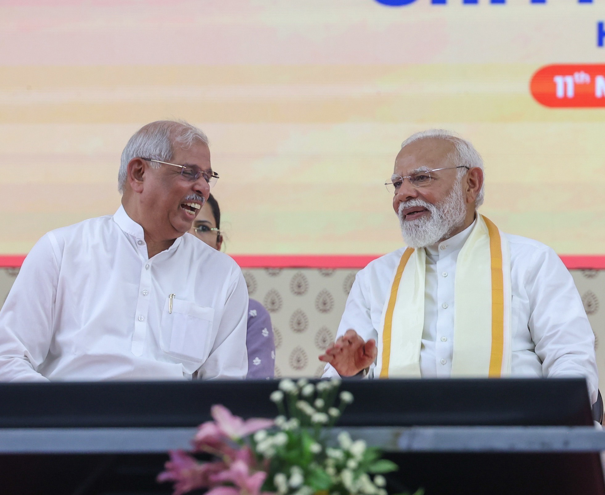 PM receives warm welcome by people on his arrival at Ernakulam, in Keralam on March 11, 2026.