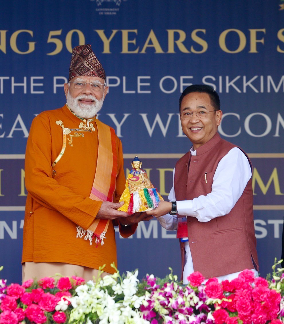 PM plays football with young footballers at Gangtok, in Sikkim on April 28, 2026.