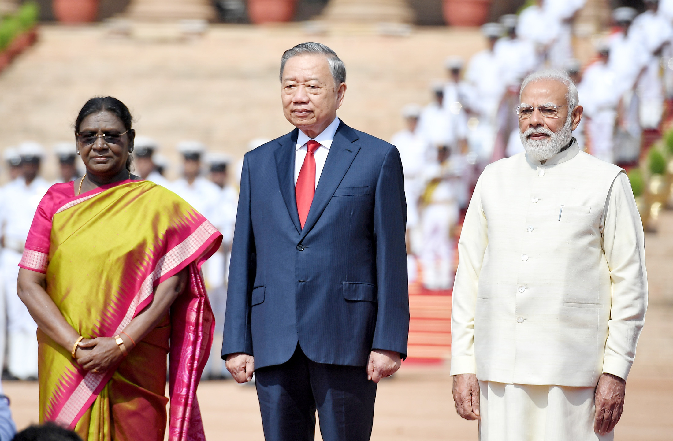 PM attends the Ceremonial welcome event for the President of the Socialist Republic of Vietnam, Mr. To Lam at Rashtrapati Bhavan, in New Delhi on May 06, 2026.