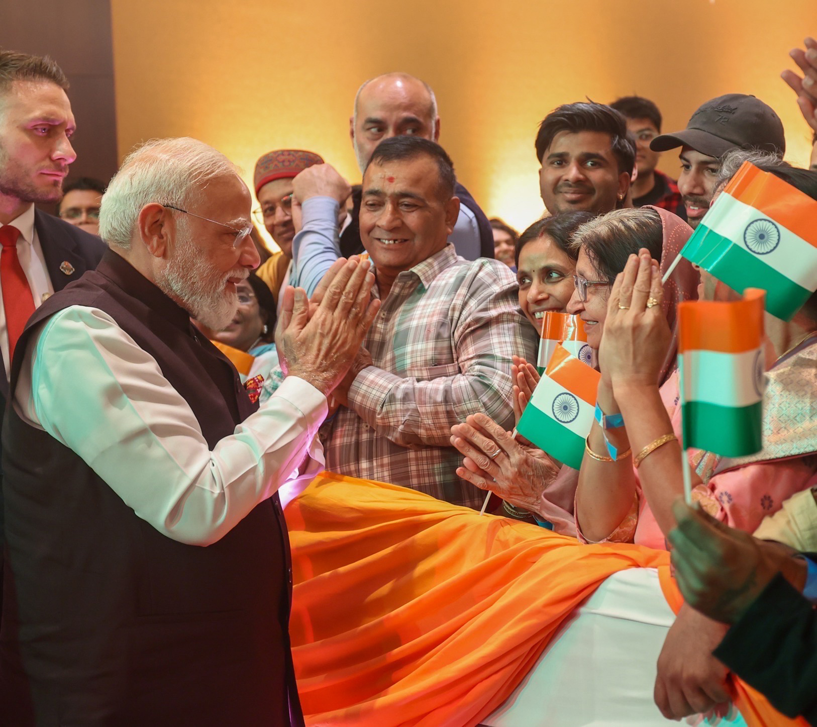 PM receives warm welcome by Indian Community on his arrival at Bratislava, in Slovakia on June 14, 2026.