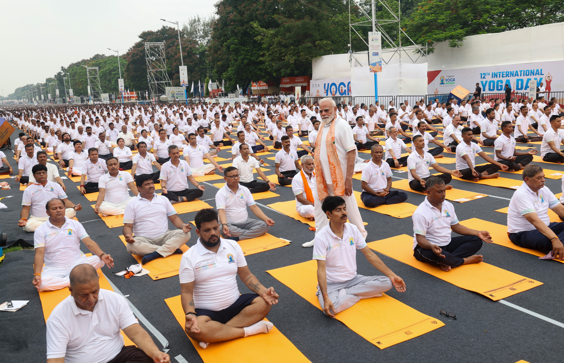 PM leads the national observance of the 12th International Day of Yoga from Red Road in Kolkata, West Bengal