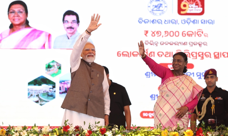 PM inaugurates and lays the foundation stone of various development projects worth over ₹47,600 crore at Rairangpur in Mayurbhanj district, marking the completion of two years of the Government of ...