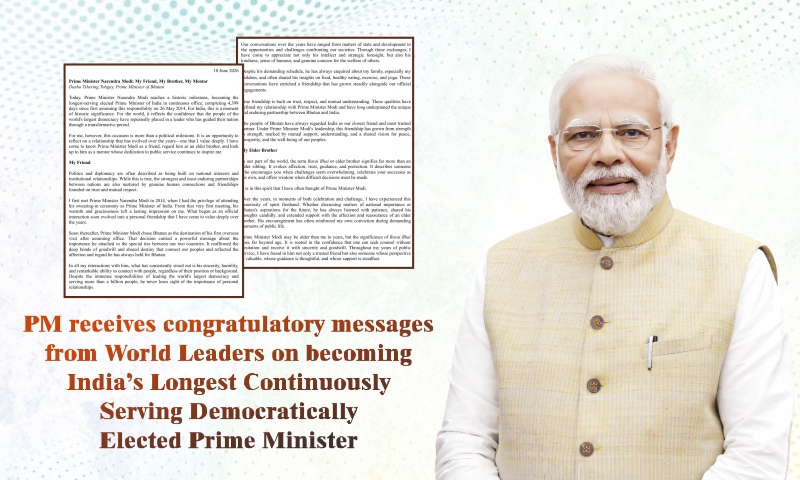 PM receives congratulatory messages from World Leaders on becoming India’s Longest Continuously Serving Democratically Elected Prime Minister