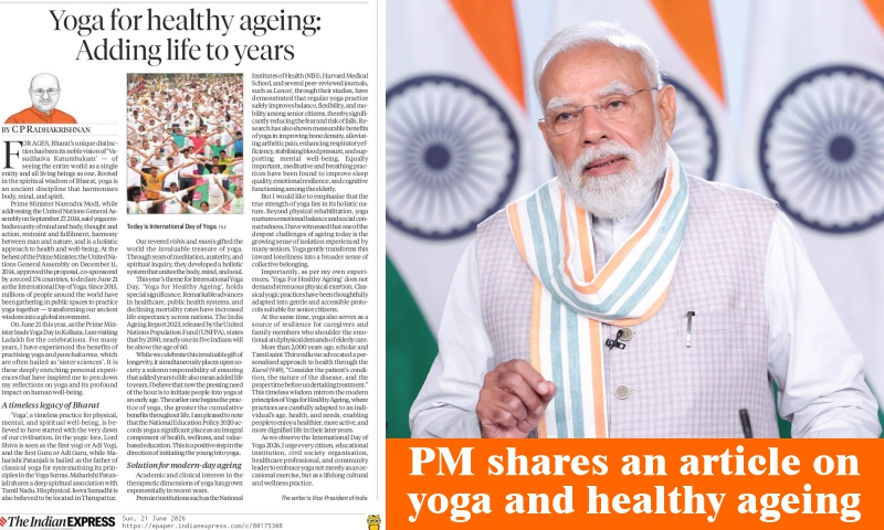 PM shares an article on yoga and healthy ageing