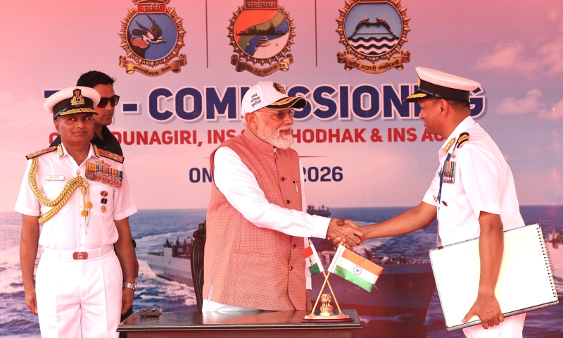 PM shares glimpses of his address at the Tri Commissioning ceremony of INS Agray, INS Dunagiri and INS Sanshodhak