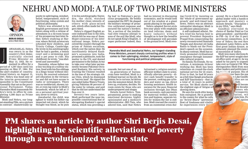 PM shares an article by author Shri Berjis Desai, highlighting the scientific alleviation of poverty through a revolutionized welfare state