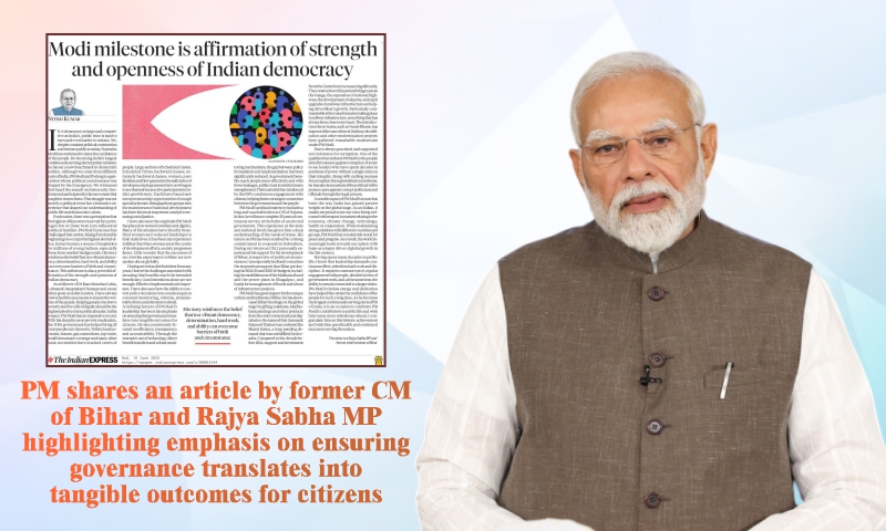 PM shares an article by former CM of Bihar and Rajya Sabha MP highlighting emphasis on ensuring governance translates into tangible outcomes for citizens