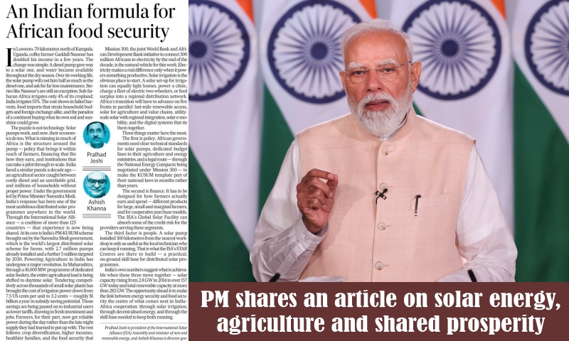 PM shares an article on solar energy, agriculture and shared prosperity