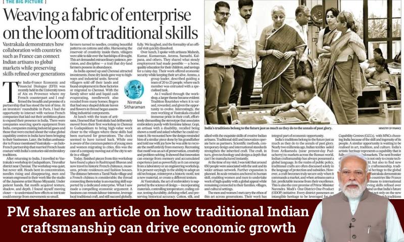 PM shares an article on how traditional Indian craftsmanship can drive economic growth PM shares an article on how traditional Indian craftsmanship can drive economic growth