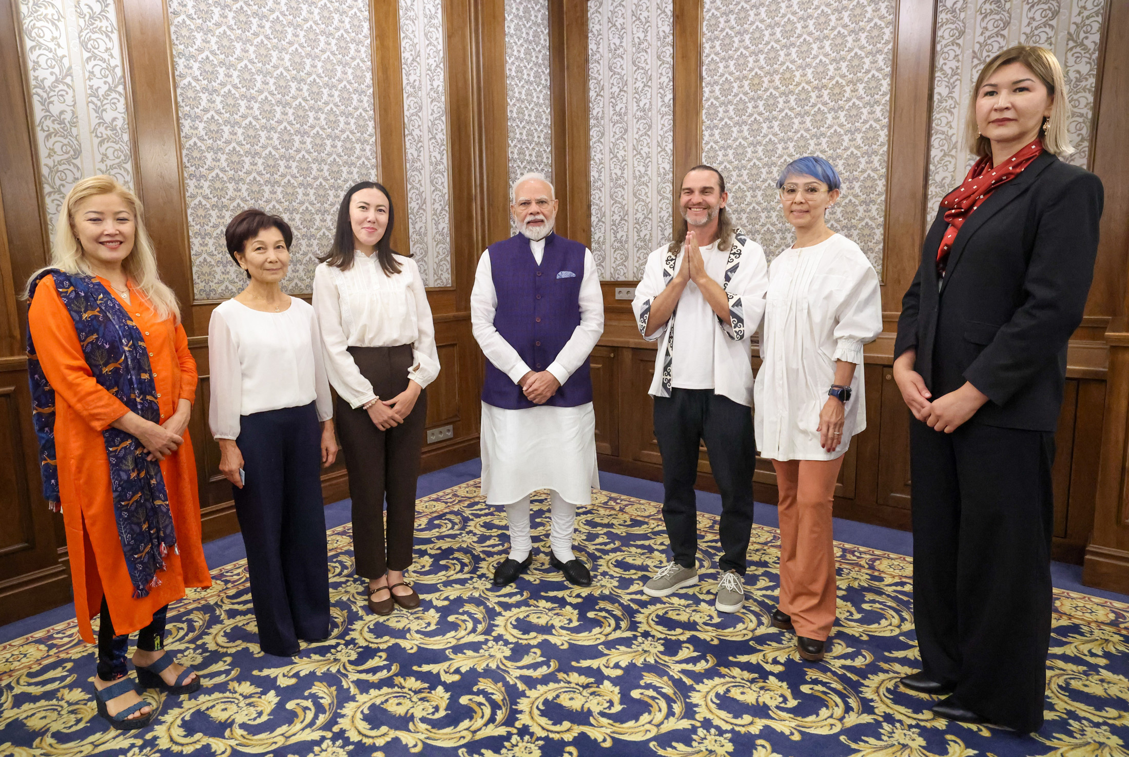 PM pays floral tribute to Mahatma Gandhi Memorial and interacts with people, in Kyrgyzstan on August 31, 2026.