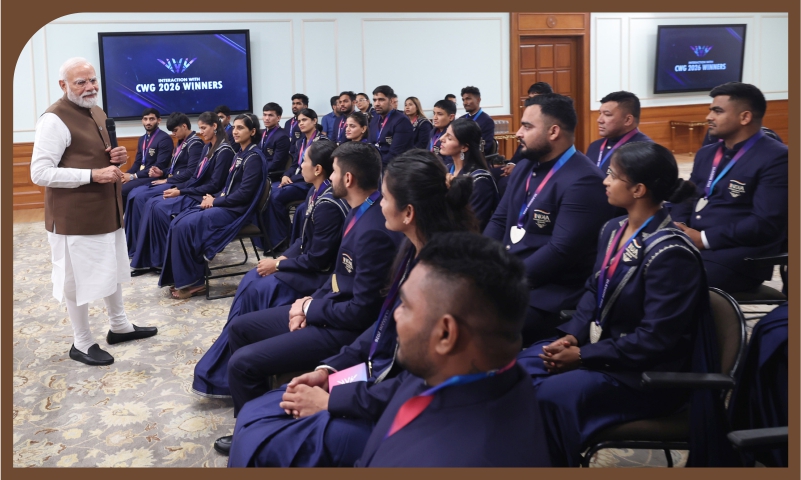 PM interacts with Commonwealth Games champions