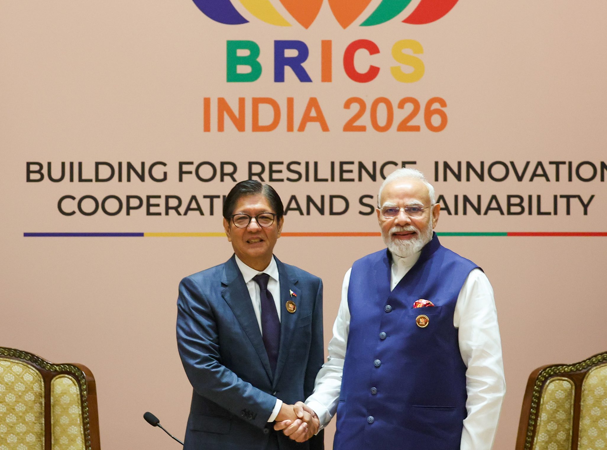 PM holds a bilateral meeting with His Excellency President of the Republic of Philippines, Mr. Ferdinand R. Marcos Jr. on the sidelines of 18th BRICS Summit at Bharat Mandapam, in New Delhi on September 13, 2026.