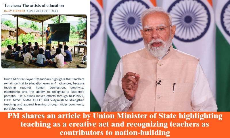 PM shares an article by Union Minister of State highlighting teaching as a creative act and recognizing teachers as contributors to nation-building
