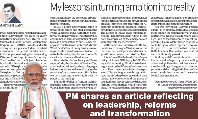 PM shares an article reflecting on leadership, reforms and transformation