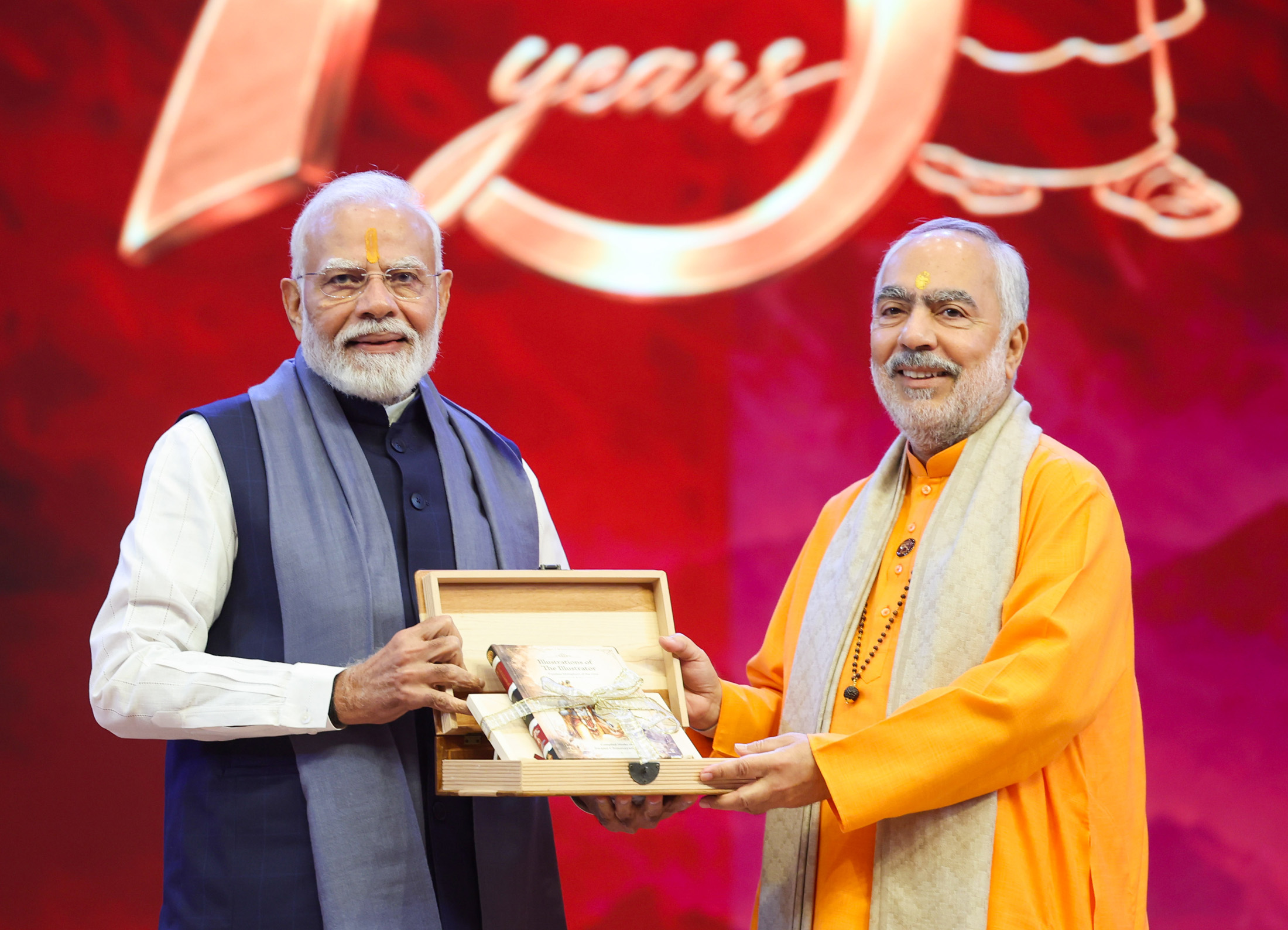 PM lighting the lamp at the inauguration of Chinmaya Amrit Mahotsav Global Sammelan, in New Delhi on October 23, 2026.