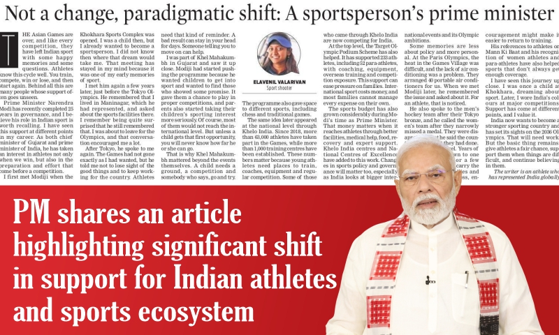 PM shares an article highlighting significant shift in support for Indian athletes and sports ecosystem
