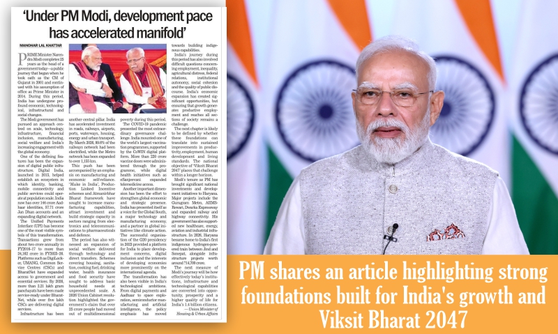 PM shares an article highlighting strong foundations built for India’s growth and Viksit Bharat 2047