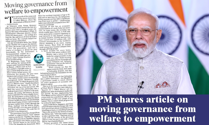 PM shares article on moving governance from welfare to empowerment